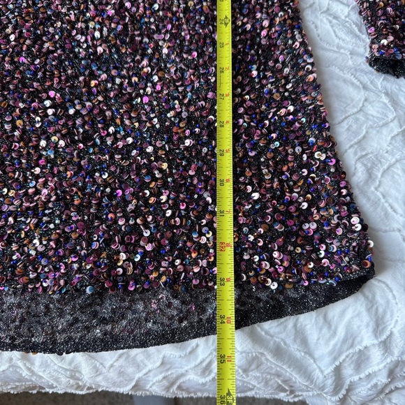 Parker Multicolor Sequin Long Sleeve Dress Open Back Detail - Picture 3 of 15